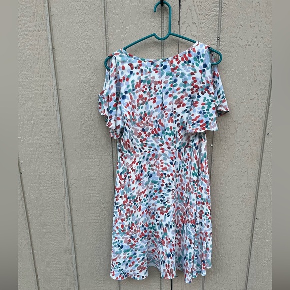 Maeve Anthro Watercolor Pastel Orange Blue Dot Flutter Sleeve Cutout Dress XS - Picture 6 of 8